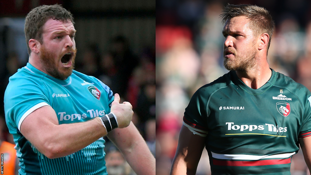 Split image of Leicester Tigers' Julian Montoya and Hanro Liebenberg