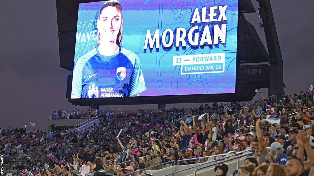 Fans cheer during San Diego's match with Angel City FC at Snapdragon Stadium in San Diego on September 17, 2022