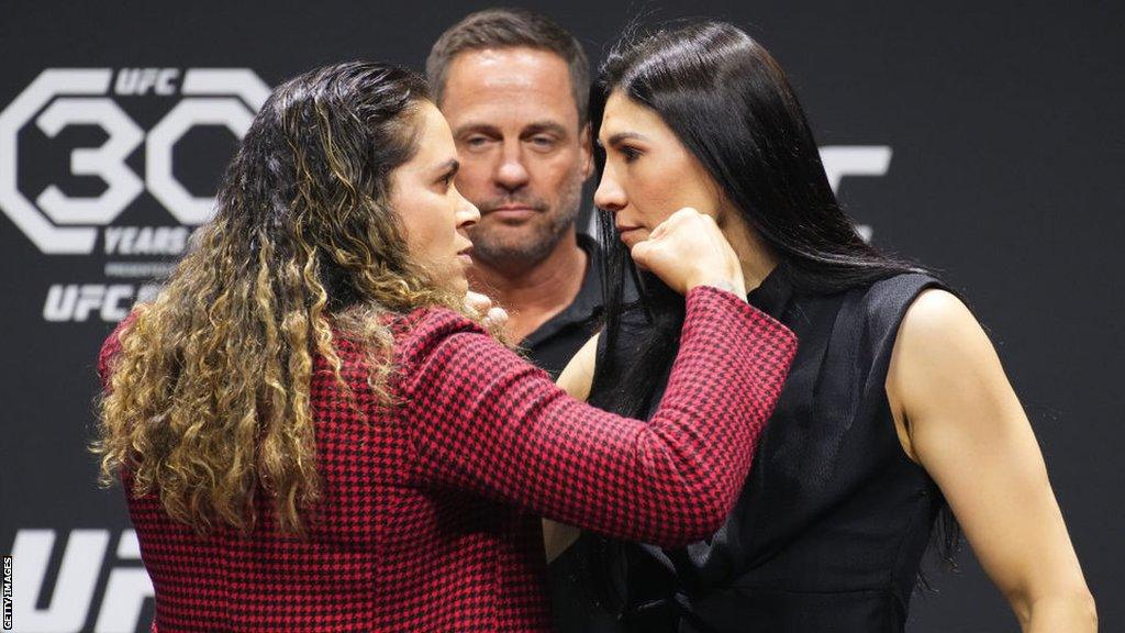 Amanda Nunes and Irene Aldana face off