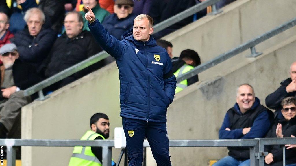 Liam Manning on the touchline for Oxford United