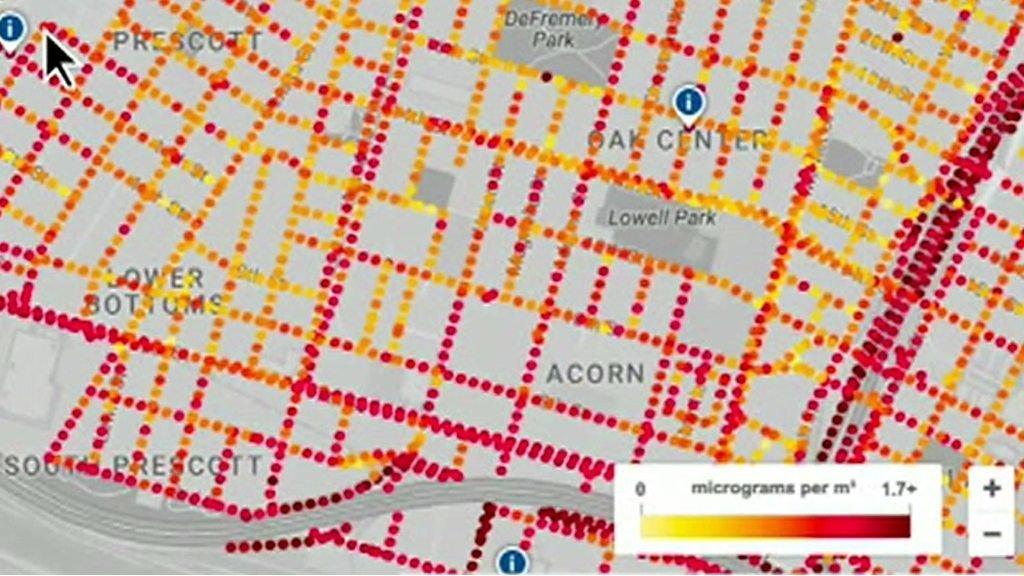 A pollution map of Oakland, California collected by Google Street View cars