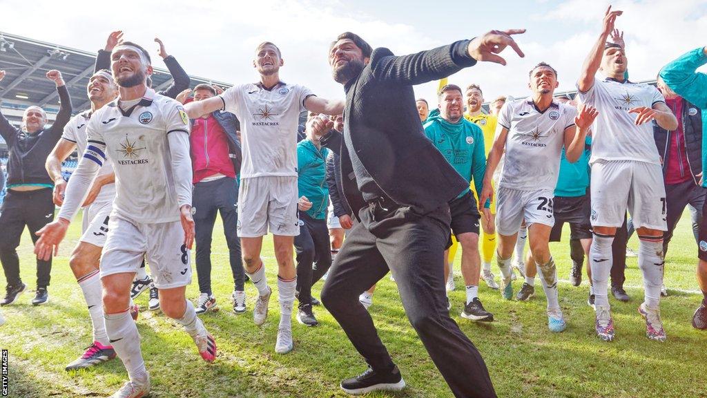 Swansea celebrate a victory which means they have lost only one of the last nine south Wales derbies