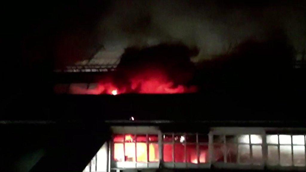 Nottingham railway station on fire