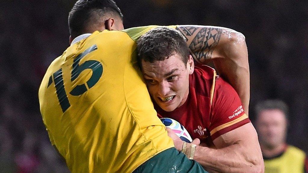 George North is tackled by Israel Folau