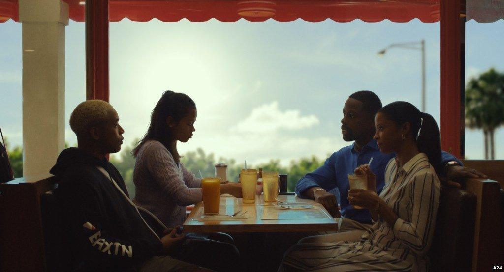 Sterling K Brown plays dad, Ronald, in Waves as the family eats at a table