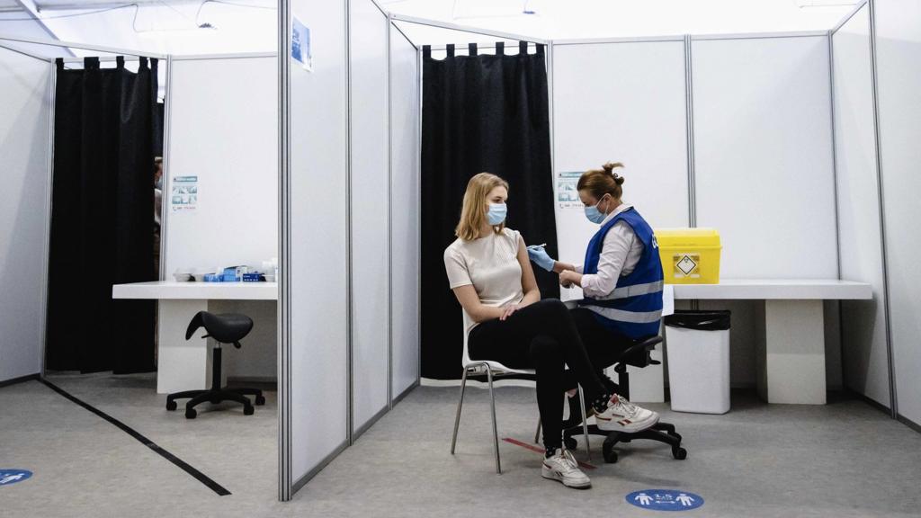 A person in the Netherlands receiving the AstraZeneca vaccine