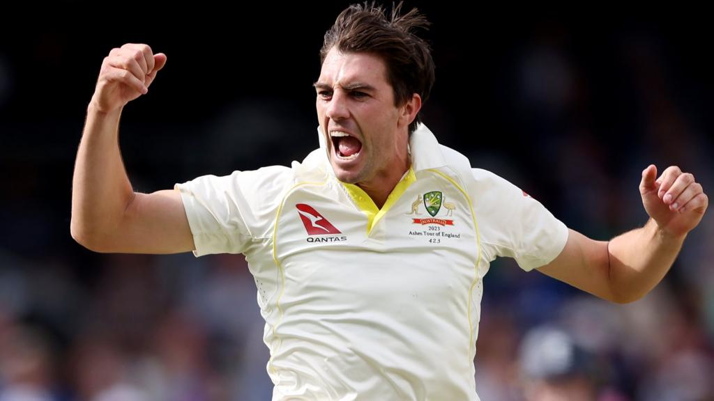 Australia captain Pat Cummins celebrates taking a wicket