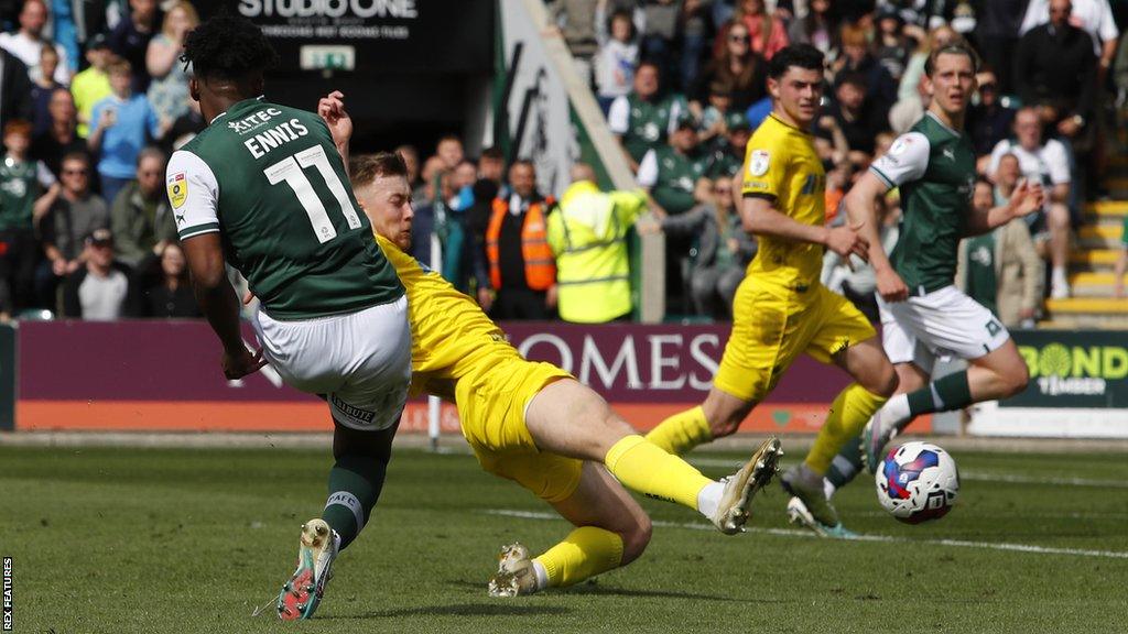 Niall Ennis scores Argyle's opener