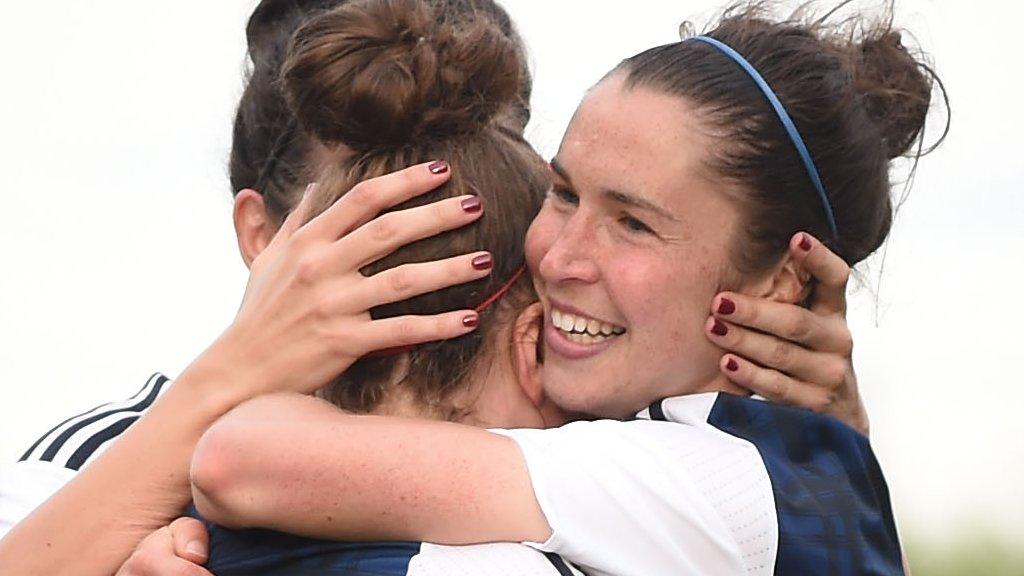 Scotland's Jane Ross celebrates her goal against Romania