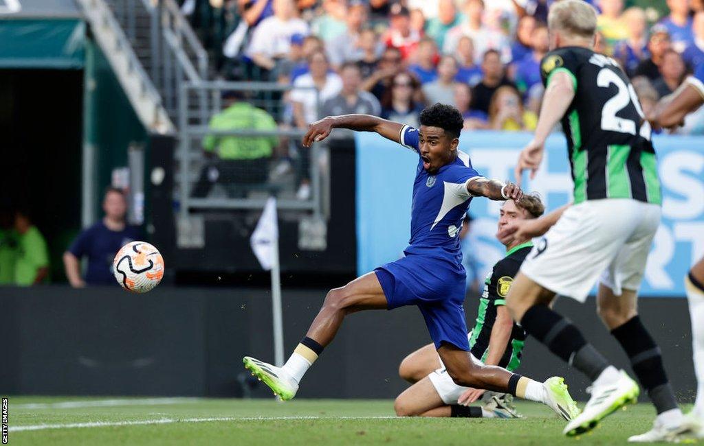 Chelsea's Ian Maatsen in action during pre-season