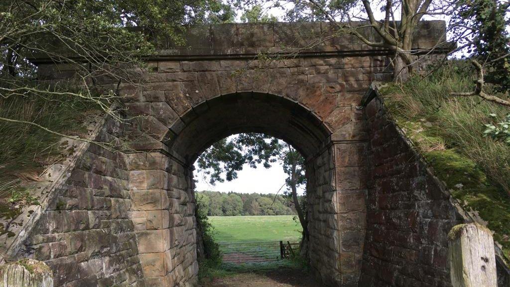 An old railway tunnel with the track above