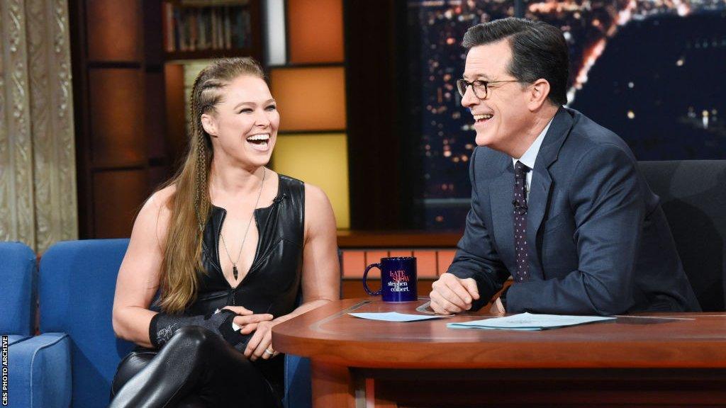 Ronda Rousey speaks to Stephen Colbert