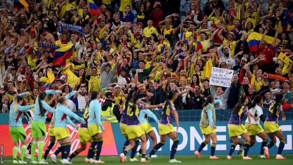 Colombia fans celebrate their team's famous 2-1 victory against Germany