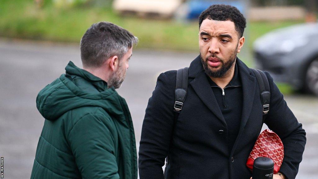 Troy Deeney (right) talks to Forest Green director of football Alan Steele