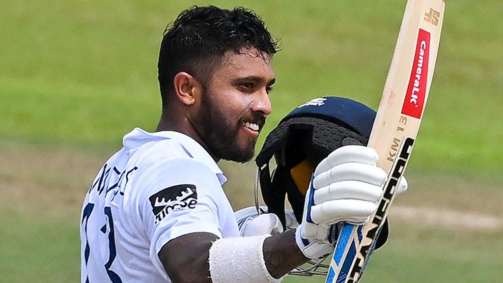 Sri Lanka's Kusal Mendis celebrates after scoring a double century