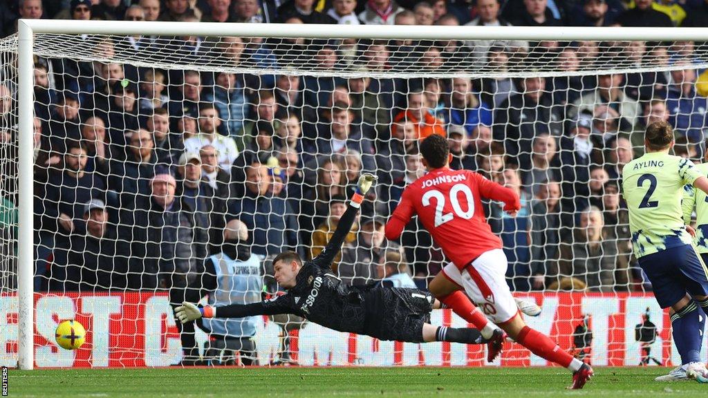 Brennan Johnson scores for Nottingham Forest v Leeds in the Premier League