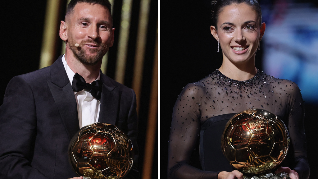 Lionel Messi and Aitana Bonmati with Ballon d'Or trophies