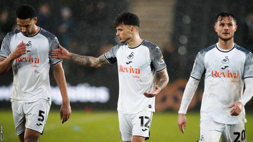 Ben Cabango, Jamie Paterson and Liam Cullen during Swansea's defeat to Ipswich last weekend