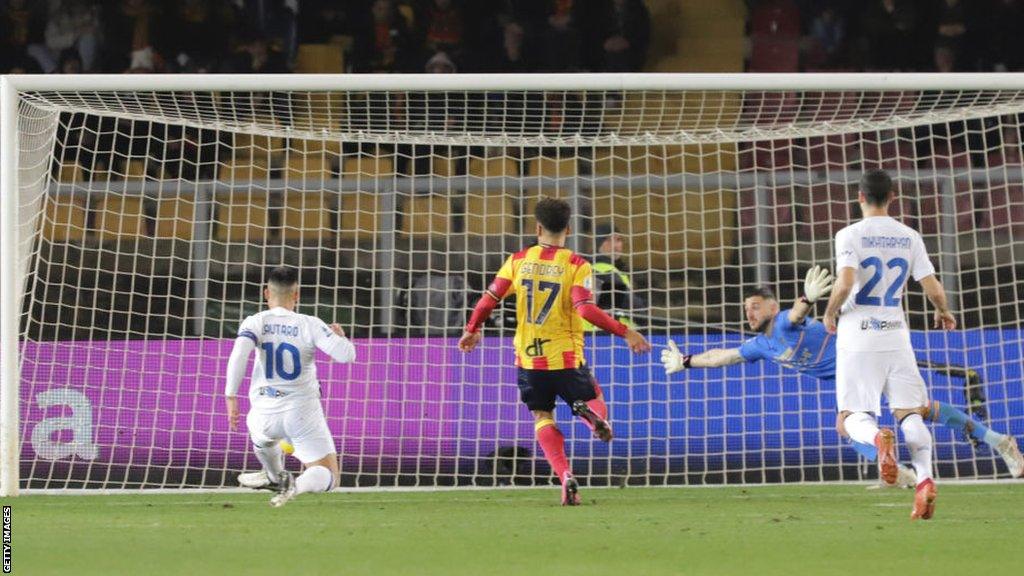 Lautaro Martinez scores against Lecce for Inter Milan