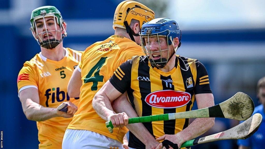 Kilkenny's John Donnelly battles with Antrim's Niall O'Connor at Corrigan Park