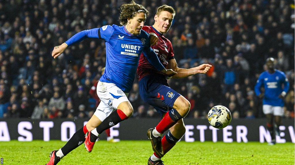 Fabio Silva playing for Rangers against Kilmarnock