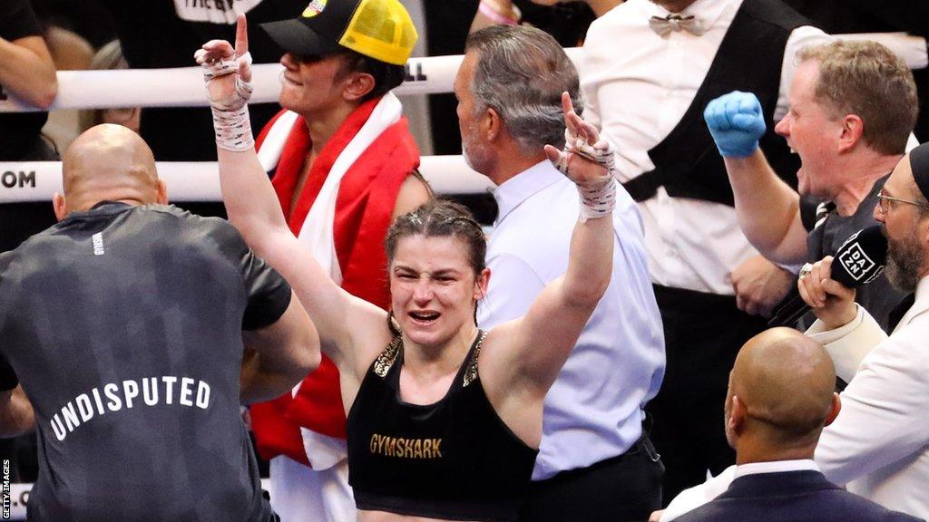 Katie Taylor celebrates her win over Amanda Serrano in May