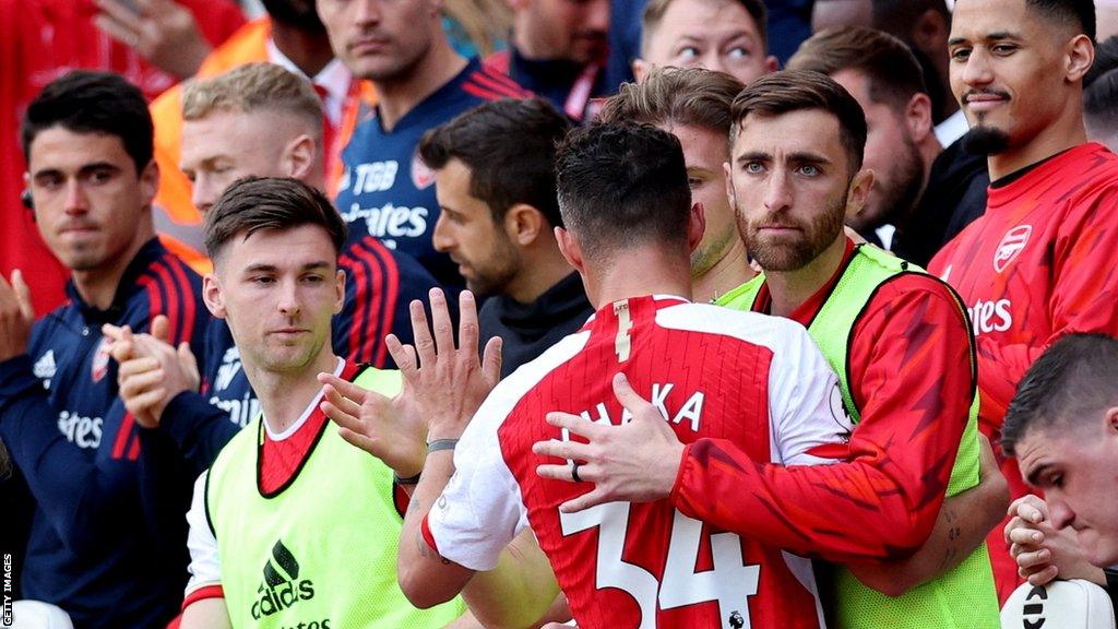 Kieran Tierney with Granit Xhaka at Arsenal