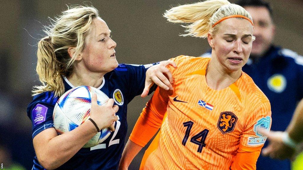 Scotland's Erin Cuthbert and Netherlands' Jackie Groenen