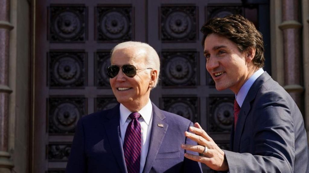 President Joe Biden attends a welcome ceremony with Canadian Prime Minister Justin Trudeau in Ottawa, Ontario, Canada March 24,