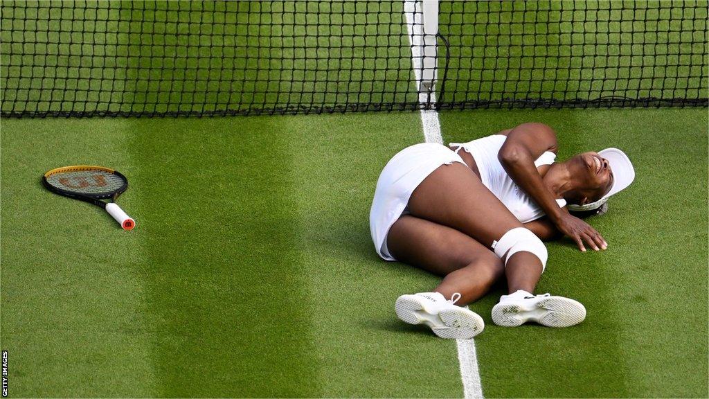 Venus Williams slips on the Centre Court