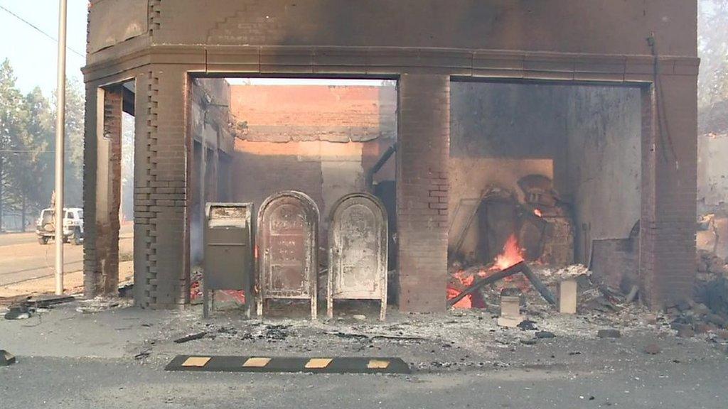 Burned-out post office in Malden, Washington state