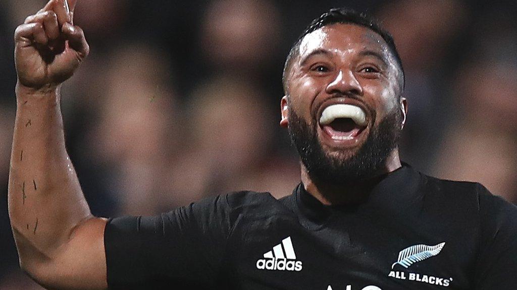 Lima Sopoaga celebrates scoring a try for New Zealand