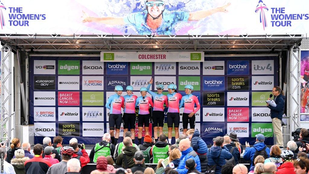 Team on podium at Women's Tour