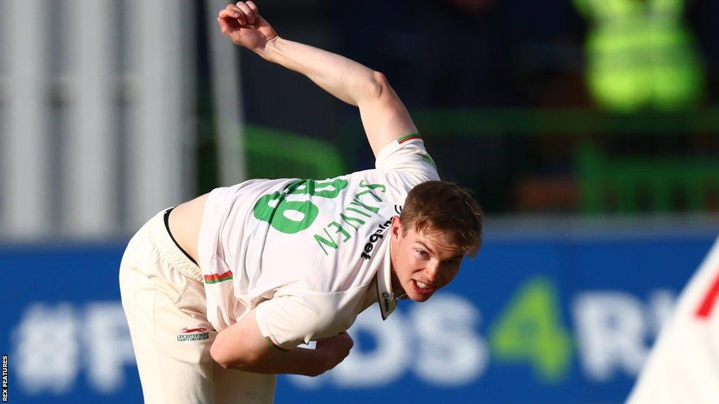 Tom Scriven bowls against Glamorgan