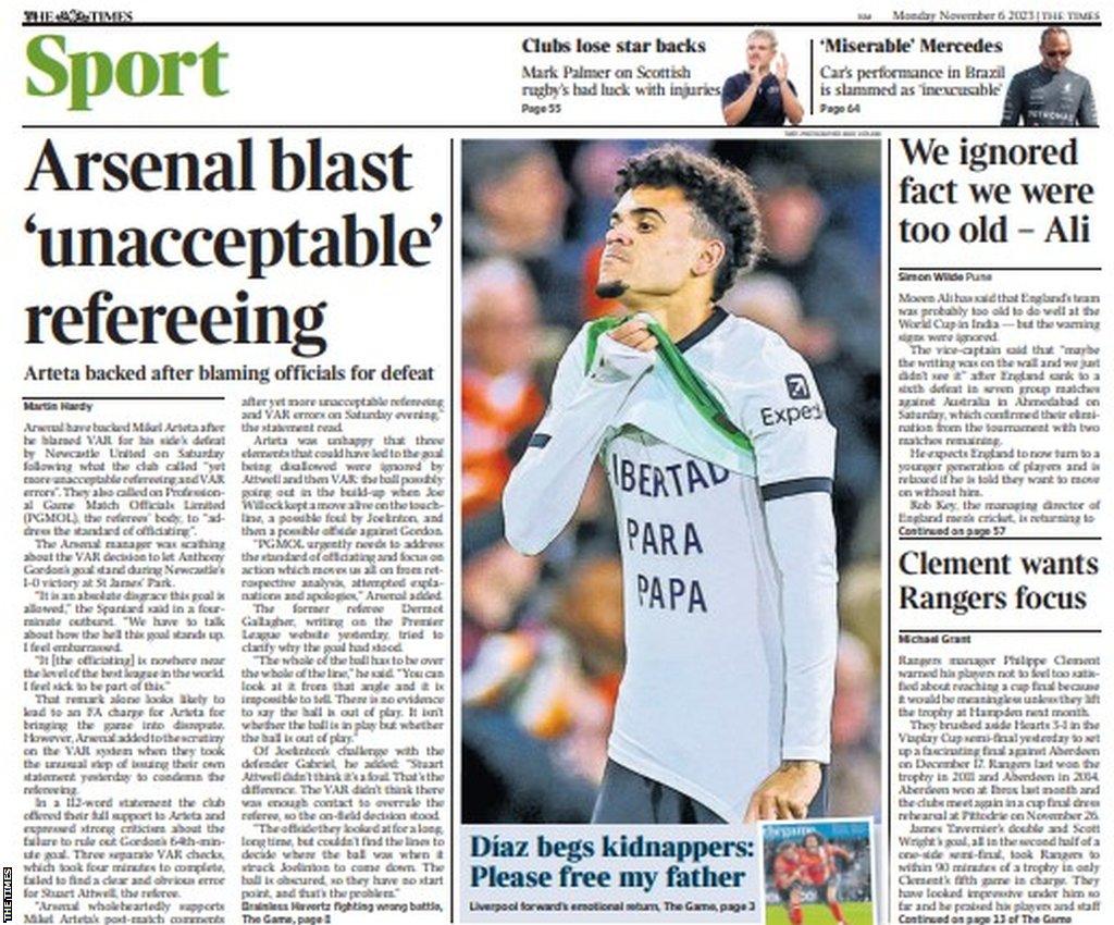 The back page of the Scottish edition of The Times on 061123