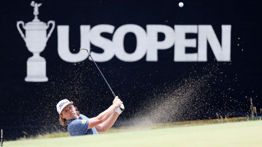 Cameron Smith playing a shot out of a bunker during practice for the US Open