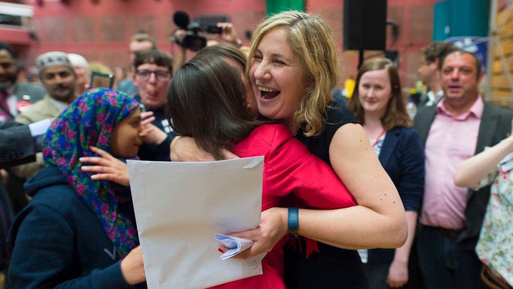 Anna MacMorrin celebrates with Jo Stevens