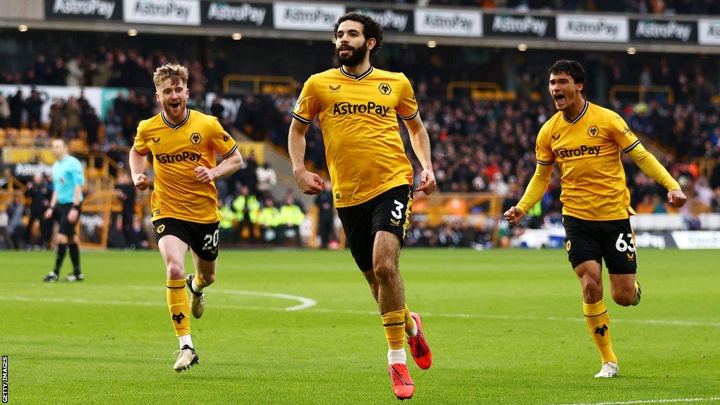 Rayan Ait-Nouri celebrates scoring opening goal for Wolves against Fulham