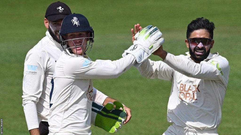 Hamidullah Qadri takes a wicket for Kent