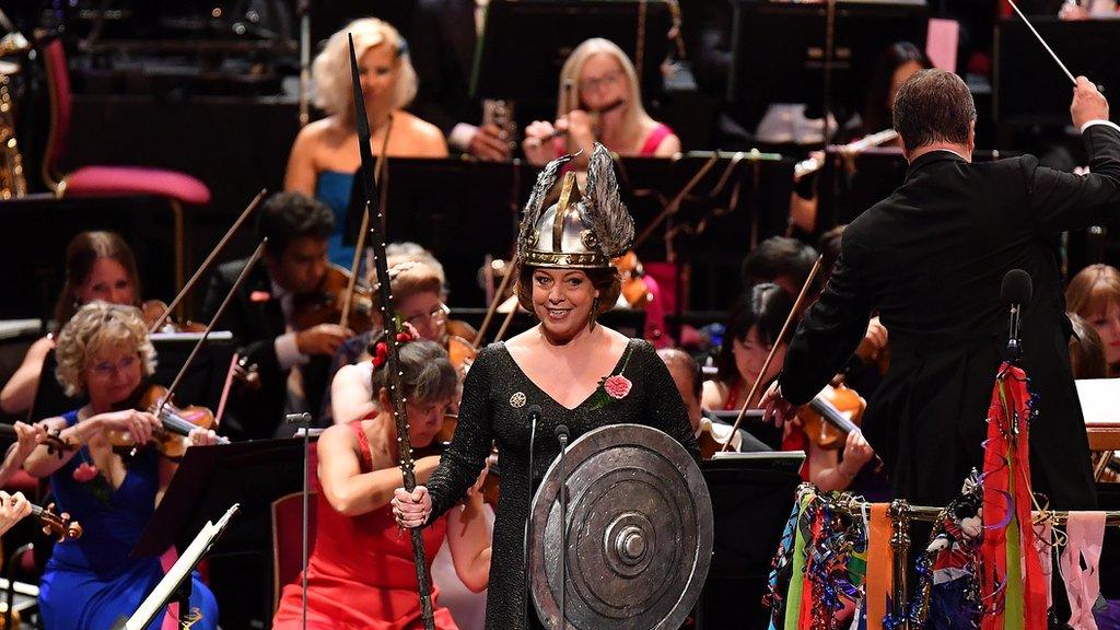 Swedish soprano Nina Stemme dressed as a Valkyrie for Rule Britannia!