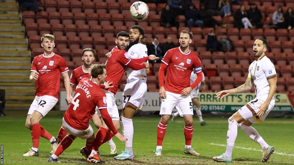 Crewe defend a set-piece during the League Two game at home to Sutton United