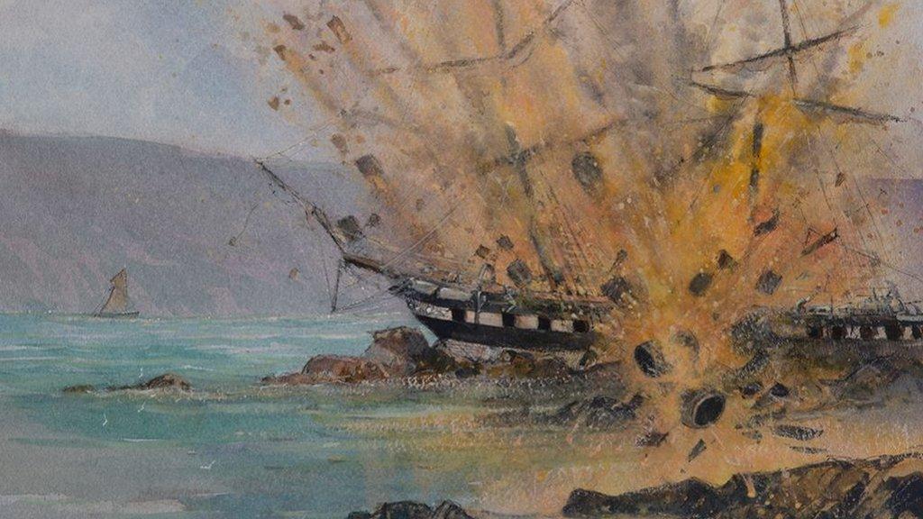 A painting of the Brig Lily disaster in 1852