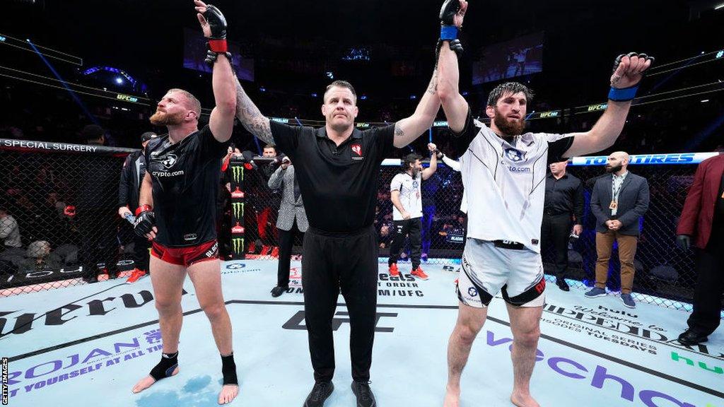 Jan Blachowicz and Magomed Ankalaev post-fight