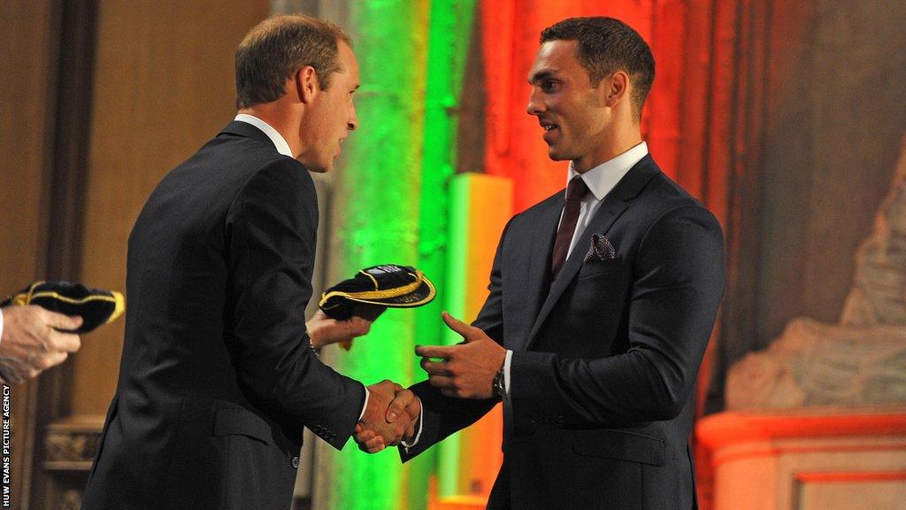 George North is handed his 2015 World Cup cap by the then HRH Duke of Cambridge