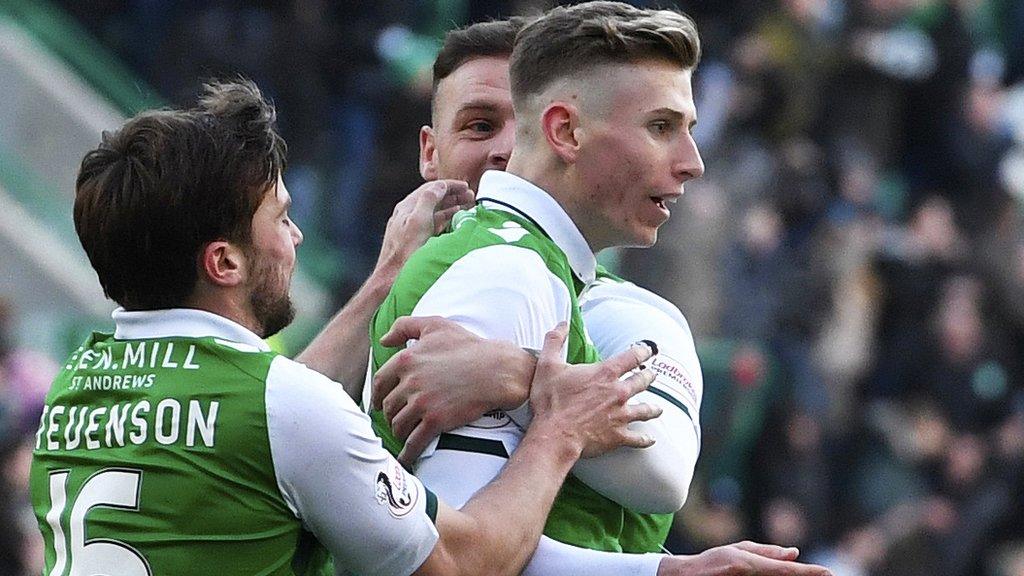 Hibs celebrate Oli Shaw's equaliser