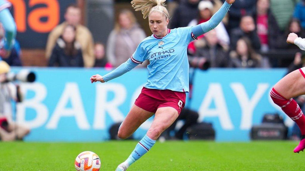 Steph Houghton takes a kick v Arsenal in the Women's Super League