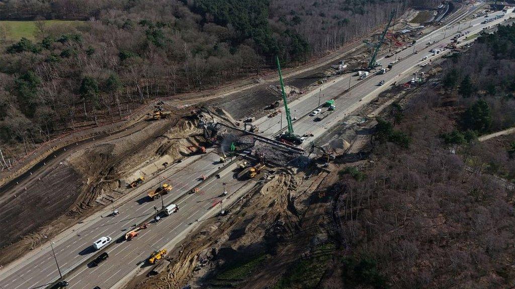 A stretch of the M25 closed while a bridge was demolished and a new gantry installed