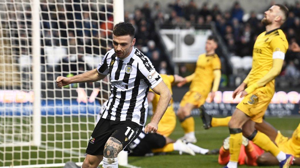 Greg Kiltie celebrates Sean Kelly's own goal for Livingston that put St Mirren 1-0 in front