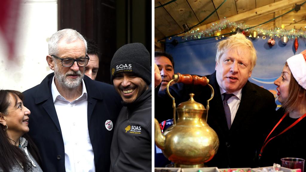 Jeremy Corbyn and Boris Johnson on the campaign trail on 3rd December.