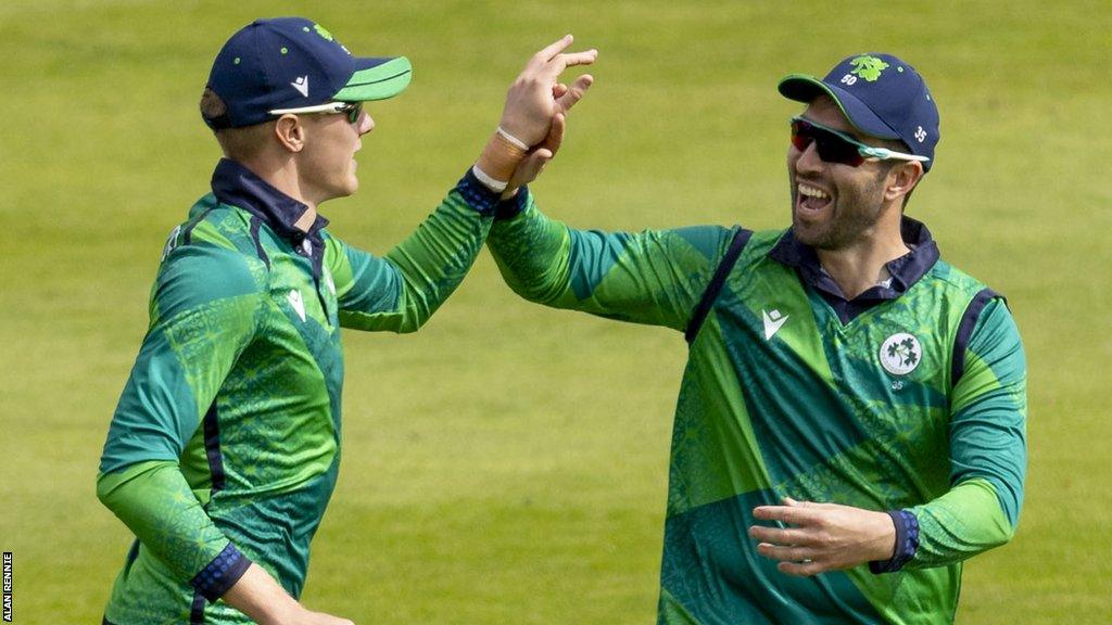 Ireland celebrate taking a Jersey wicket